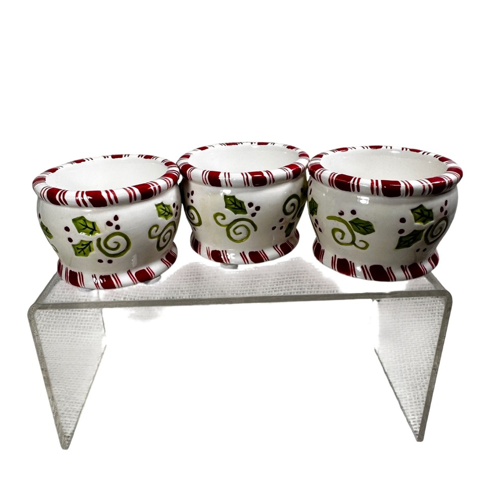 Yankee Candle Christmas‎ Tealight Holders Set of 3 Holly Peppermint Ceramic Cups